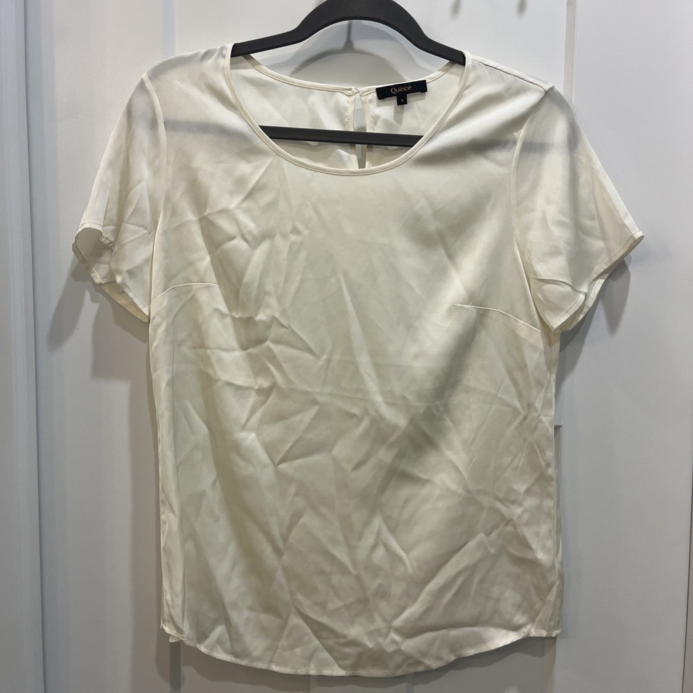 Quince Washable Stretch Silk Tee Short Sleeve Blouse Size S Ivory Quiet Luxury